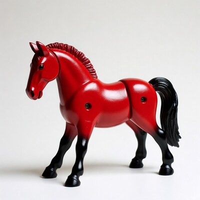 Red toy horse on white background