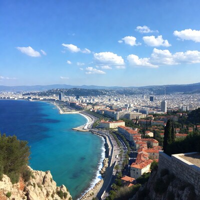Aerial View of Nice Promenade and Beach