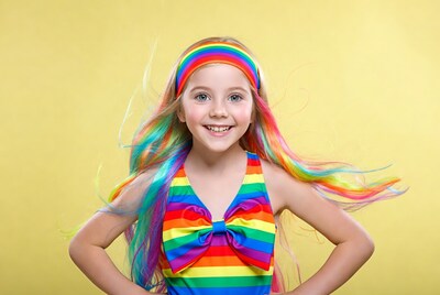 Girl with rainbow hair and swimsuit
