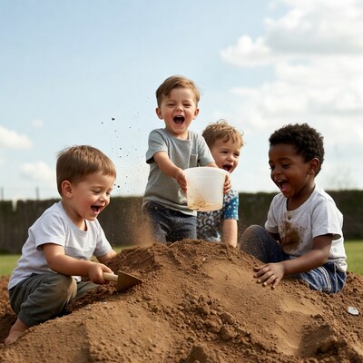Boys playing in sand pile