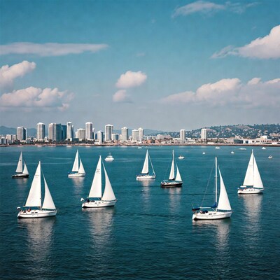 Sailboats on Bay with City Skyline