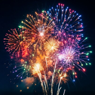 Colorful Fireworks Exploding at Night