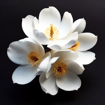 White Magnolia Flowers on Black Background