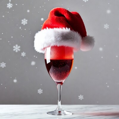 Santa Hat on Champagne Glass