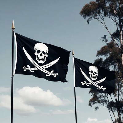 Two Jolly Roger Flags on Poles