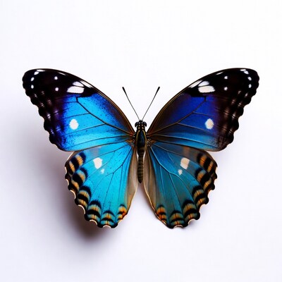 Blue Morpho Butterfly on White Background