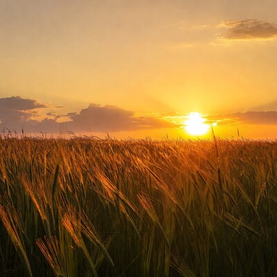 Sunset over wheat field