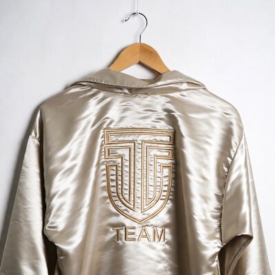 Gold Satin Team Jacket on Hanger