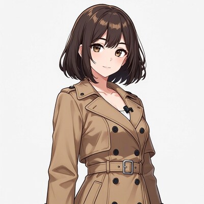 Anime girl in beige trench coat