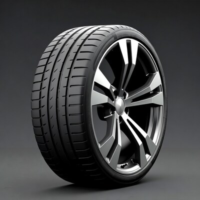 Black tire on alloy wheel