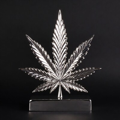 Shiny Silver Marijuana Leaf Sculpture