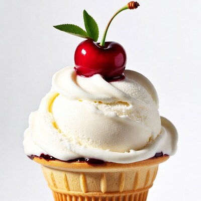 Ice Cream Cone with Cherry