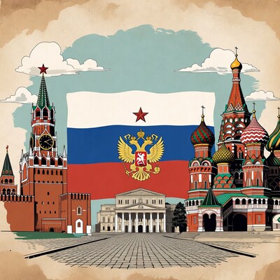 Russian Flag with Kremlin and Red Square