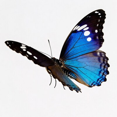 Blue Morpho Butterfly on White Background