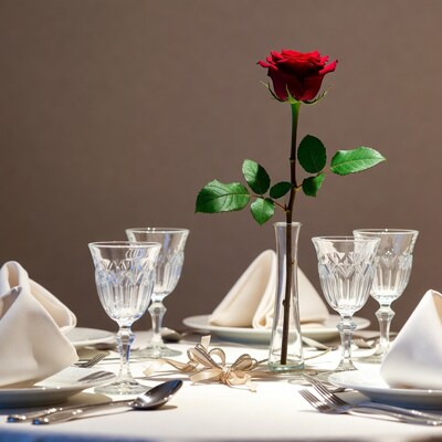 Red Rose in Vase on Elegant Table