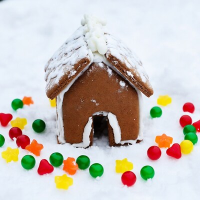 Gingerbread House in Snow with Candies