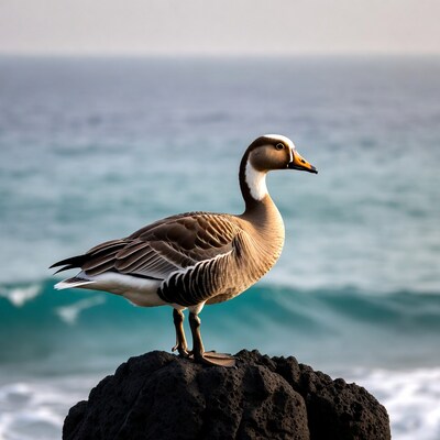 White-fronted Goose on Seaside Rock