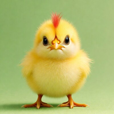 Fluffy yellow chick with red mohawk