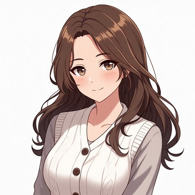 Anime girl with brown hair smiling