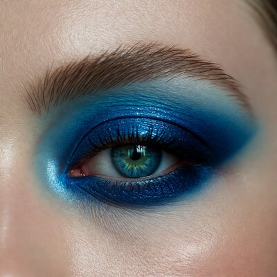 Woman with blue eyeshadow and green eyes
