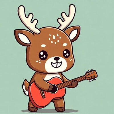 Cute deer playing red guitar