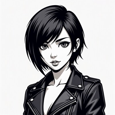 Anime girl in leather jacket