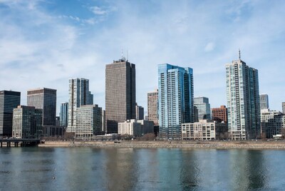 City skyline across river