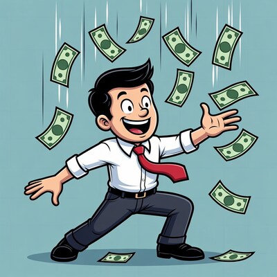 Man catching falling money illustration