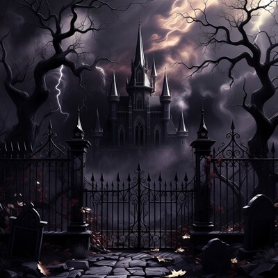 Gothic Castle Behind Iron Gate