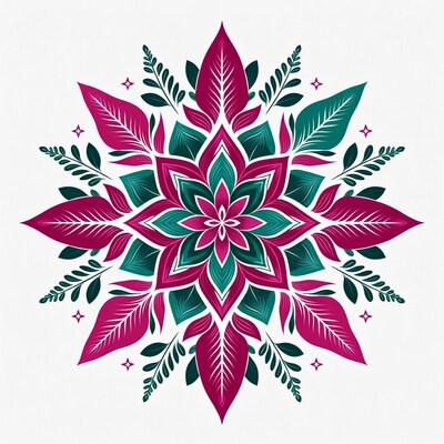 Vibrant Pink Green Mandala Illustration