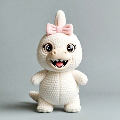 Cute white dinosaur toy with pink bow