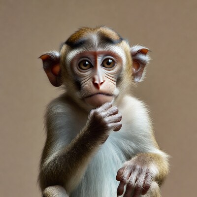 Cute baby macaque thinking pose