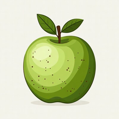 Green Apple with Leaf