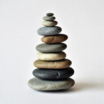 Stacked Pebbles on White Background
