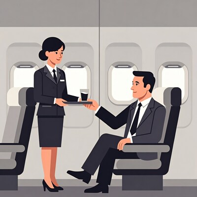 Flight Attendant Serving Coffee to Passenger