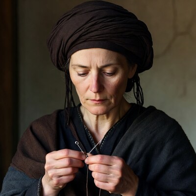 Woman knitting with needles