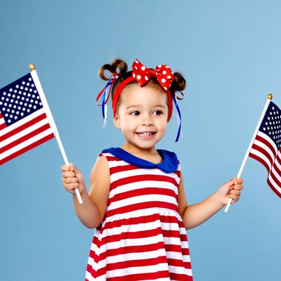Girl holding American flags