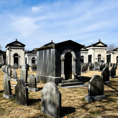 Cemetery Mausoleum with Gravestones