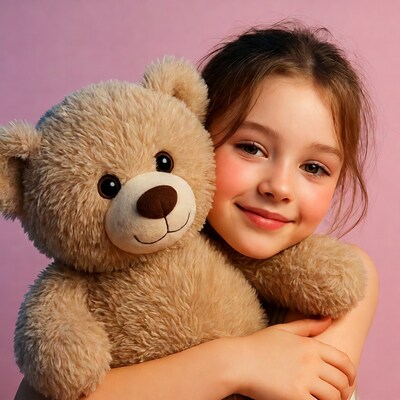 Girl hugging teddy bear