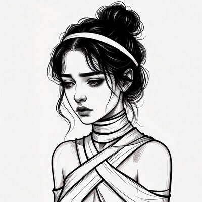 Woman with bun hairstyle and wrapped dress