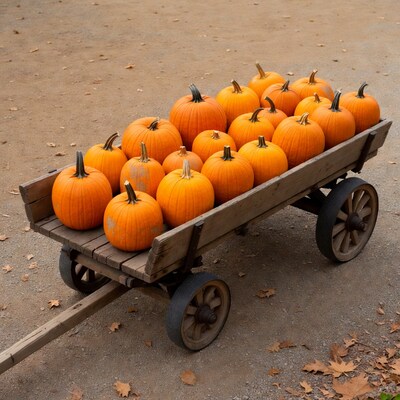 Pumpkins in wooden wheelbarrow