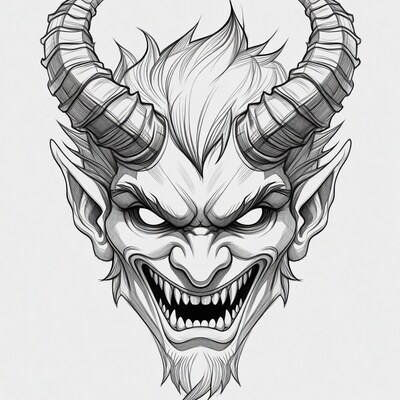 Demonic Skull with Horns Illustration