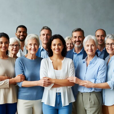 Diverse group smiling together