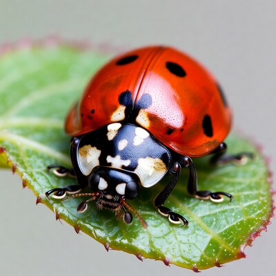 Ladybug on green leaf