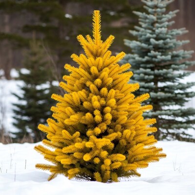 Yellow Spruce Tree in Snow