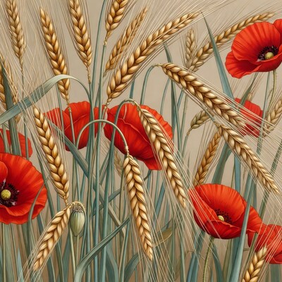 Golden Wheat Field with Red Poppies