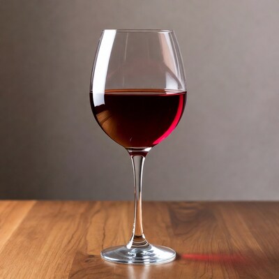 Red Wine Glass on Wooden Table