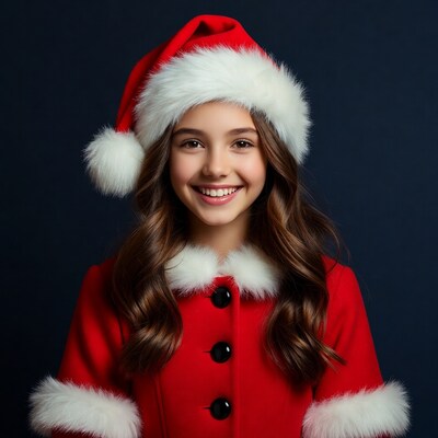 Girl smiling in Santa hat and coat