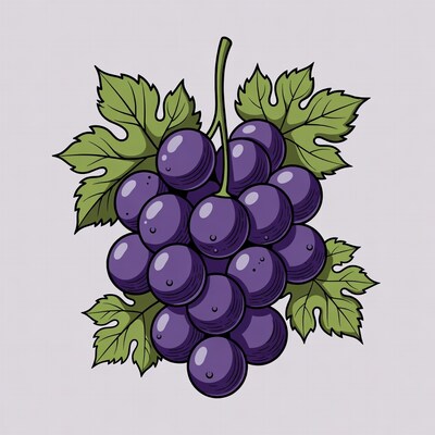 Purple grape cluster with leaves