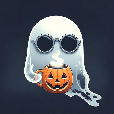 Ghost holding jack-o-lantern mug